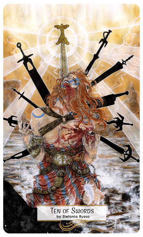 Featured Card of the Day 10 of Swords 78 Tarot Mythical Tarot by